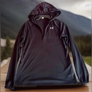 Under Armour V Neck Black Hoodie Pullover Shirt Heat Gear Active Top Sz Medium